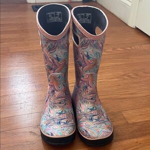 Bogs girls waterproof rain boots, rainbow marble, 5 youth